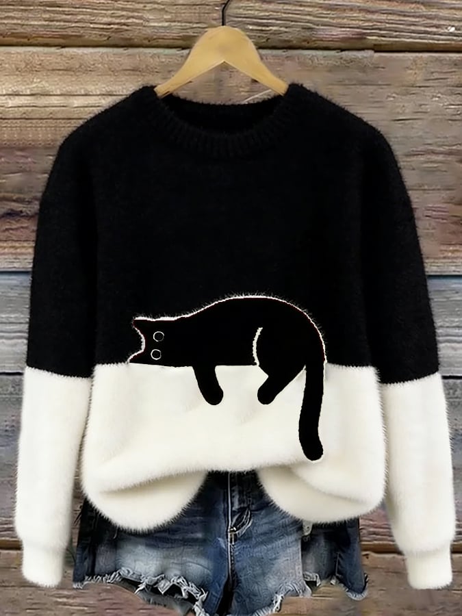 Luna™ | Suéter de punto suave con gato dormido