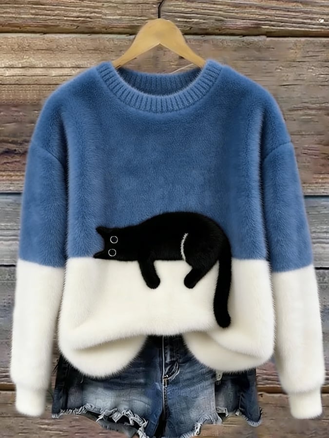 Luna™ | Suéter de punto suave con gato dormido