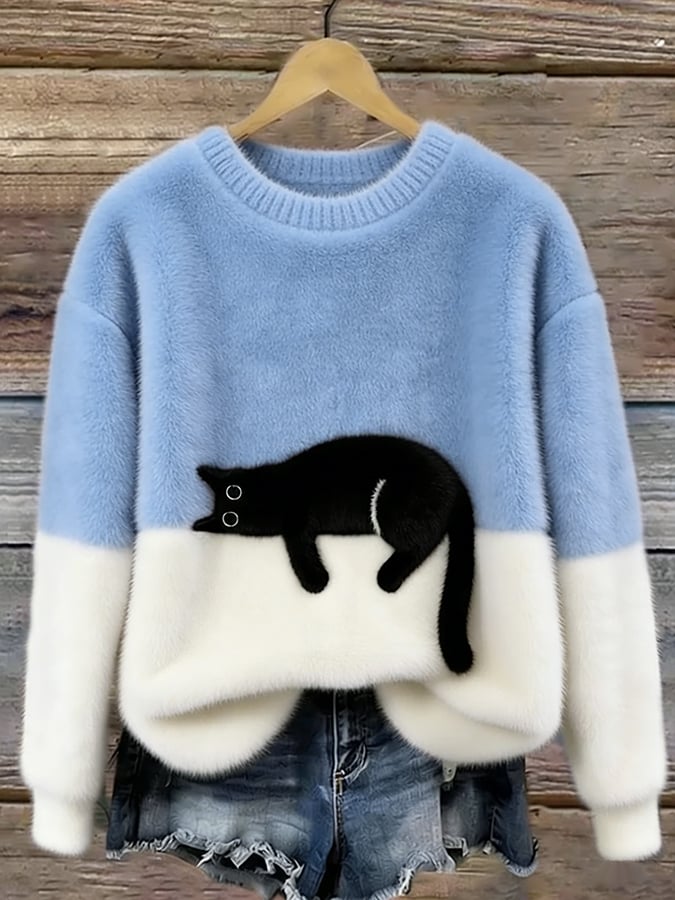 Luna™ | Suéter de punto suave con gato dormido