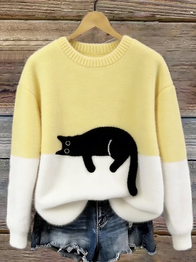 Luna™ | Suéter de punto suave con gato dormido