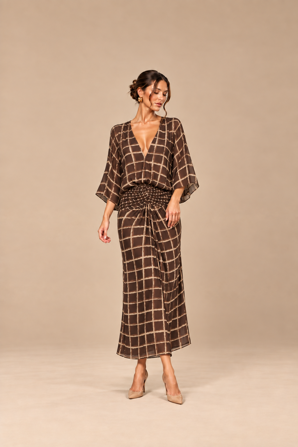 Mariana™ | Vestido largo de gasa con mangas kimono