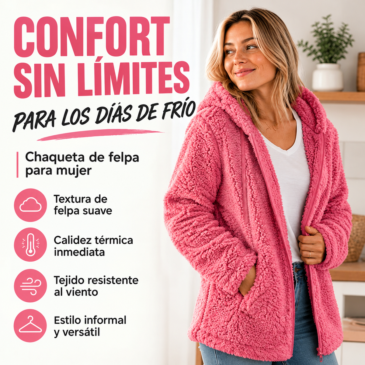 Chamarra Abril™ | Borrega suave, con capucha y calientita