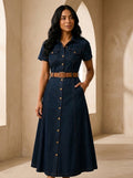 Vestido Lorena™ | Denim suave con botones y vuelo