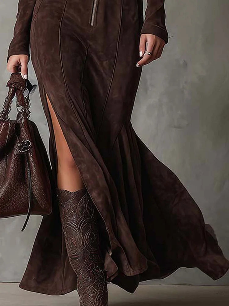 Vestido Bianca™ | Efecto ante con cinturón y abertura