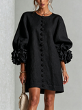 Cecilia | Vestido Mini en Mezcla de Lino con Puños Rosa, Negro