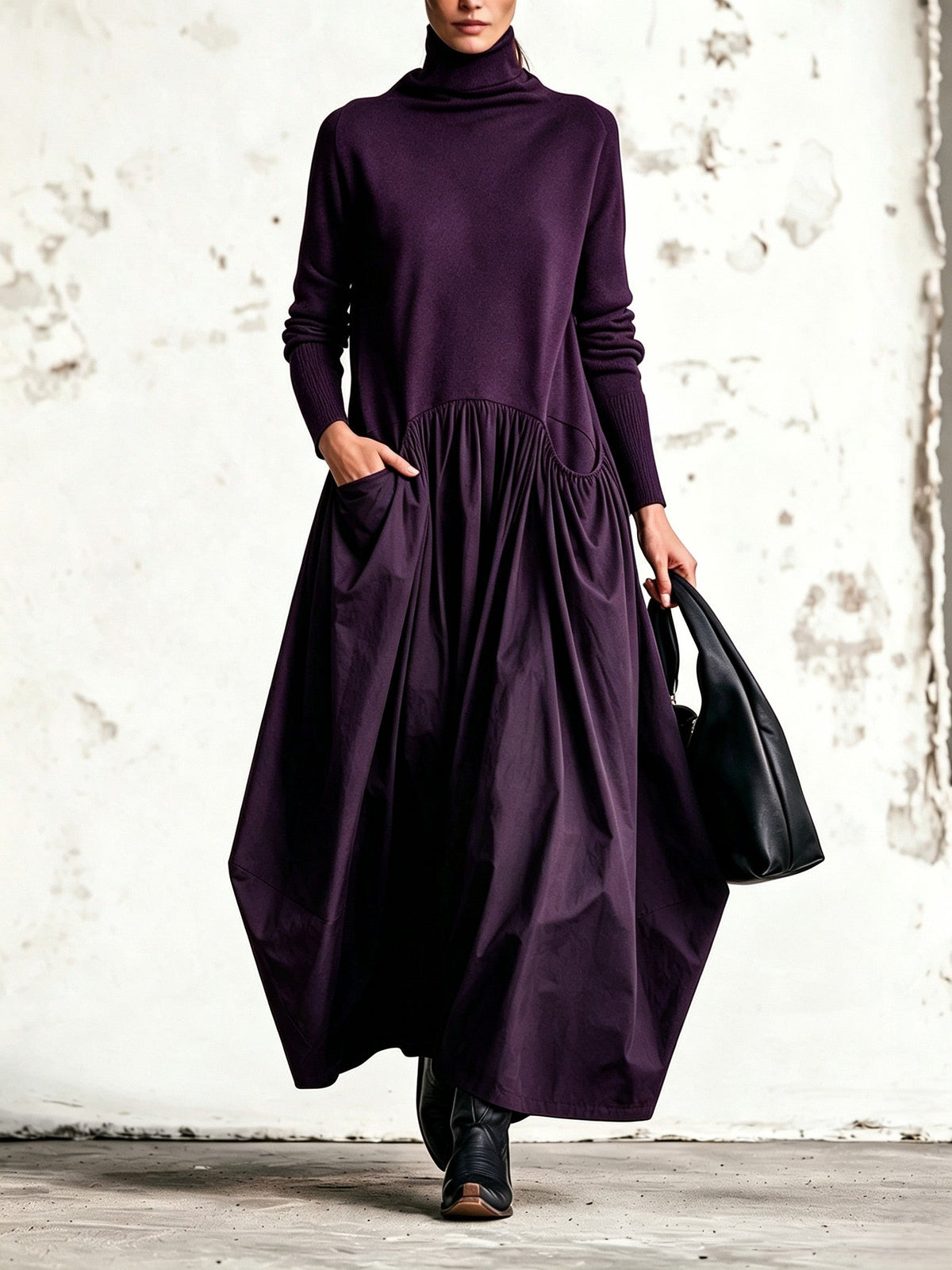 Alma™ | Vestido largo de cuello alto con bolsillos
