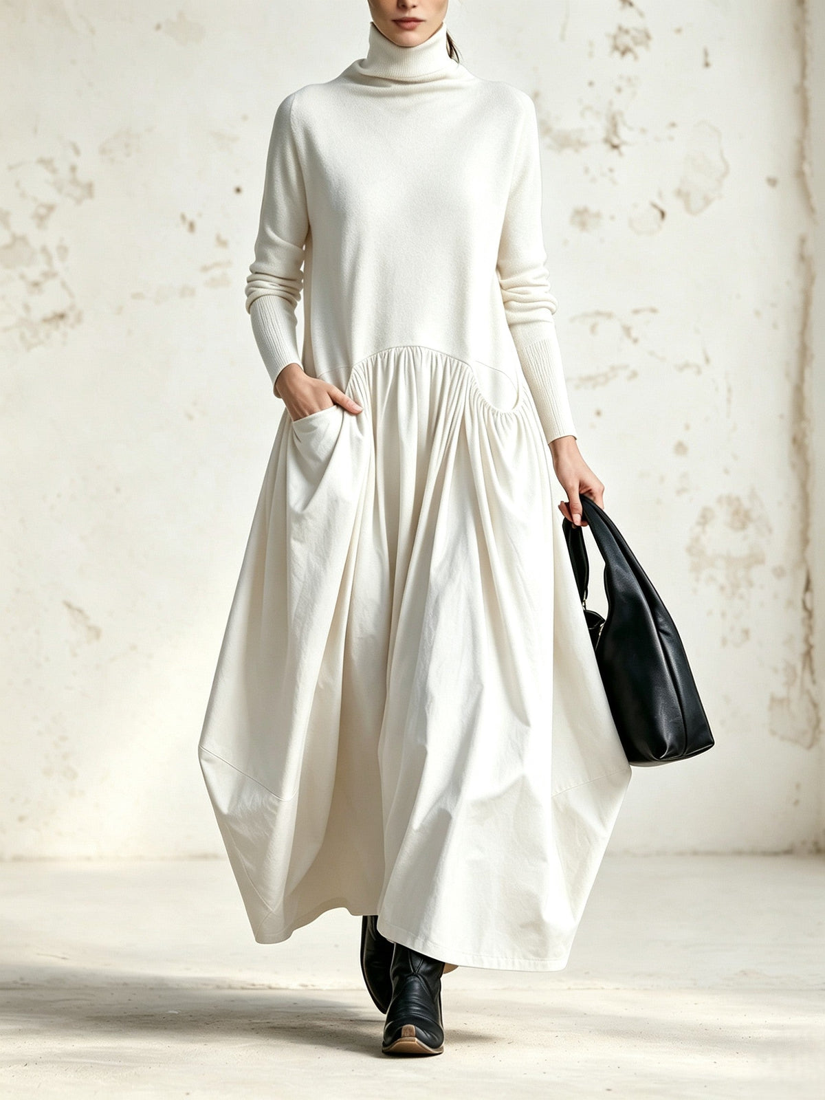 Alma™ | Vestido largo de cuello alto con bolsillos