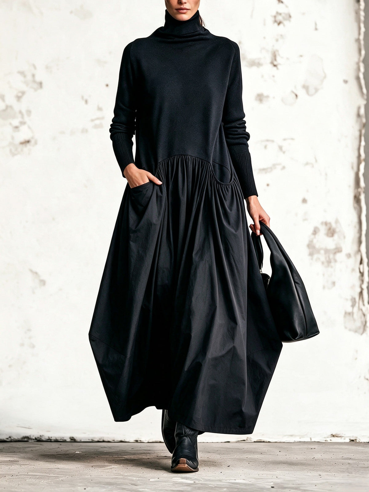 Alma™ | Vestido largo de cuello alto con bolsillos