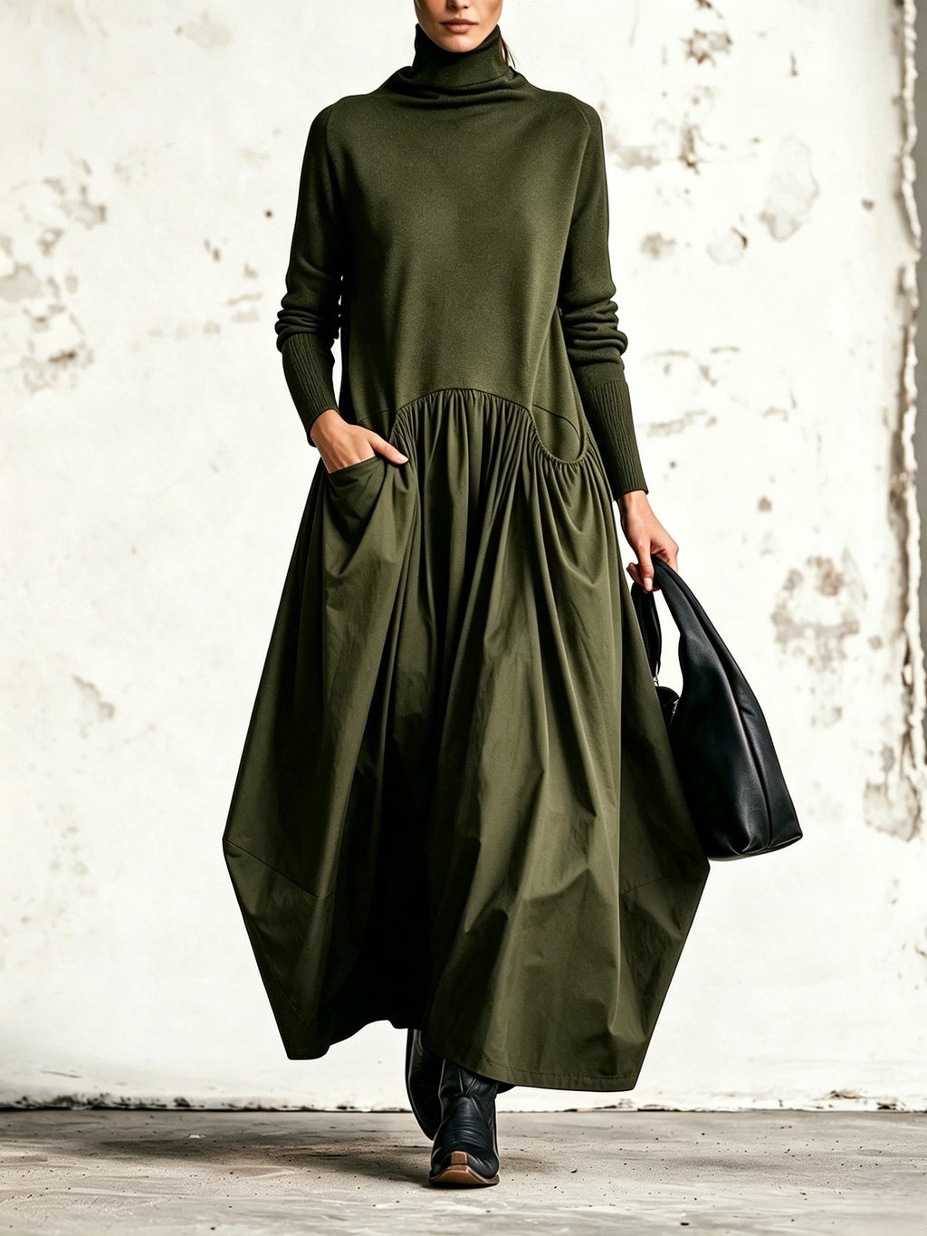 Alma™ | Vestido largo de cuello alto con bolsillos