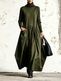 Alma™ | Vestido largo de cuello alto con bolsillos