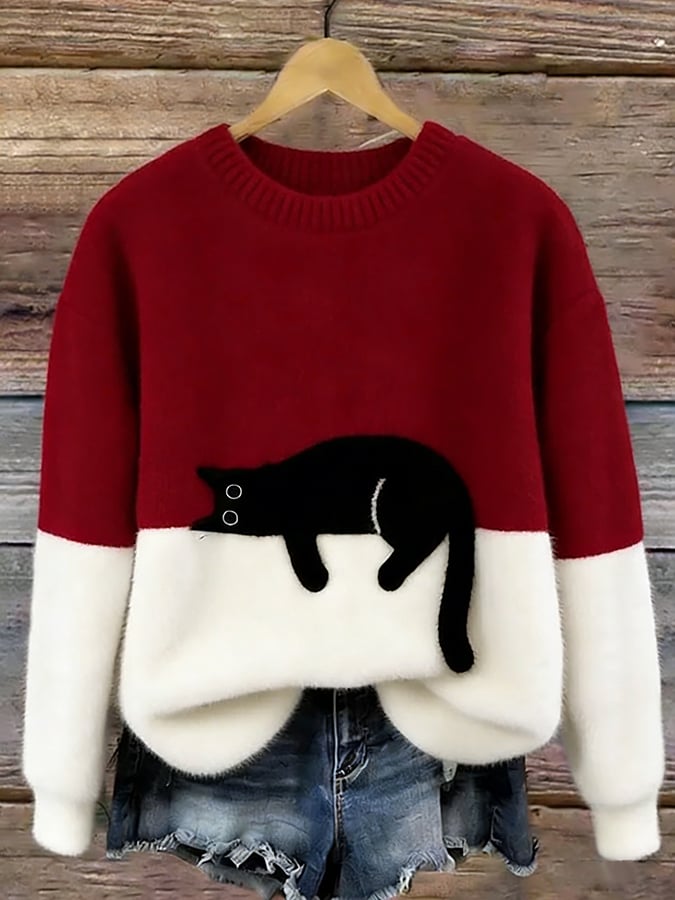 Luna™ | Suéter de punto suave con gato dormido