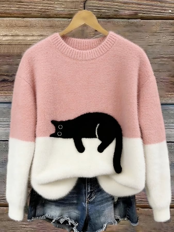 Luna™ | Suéter de punto suave con gato dormido