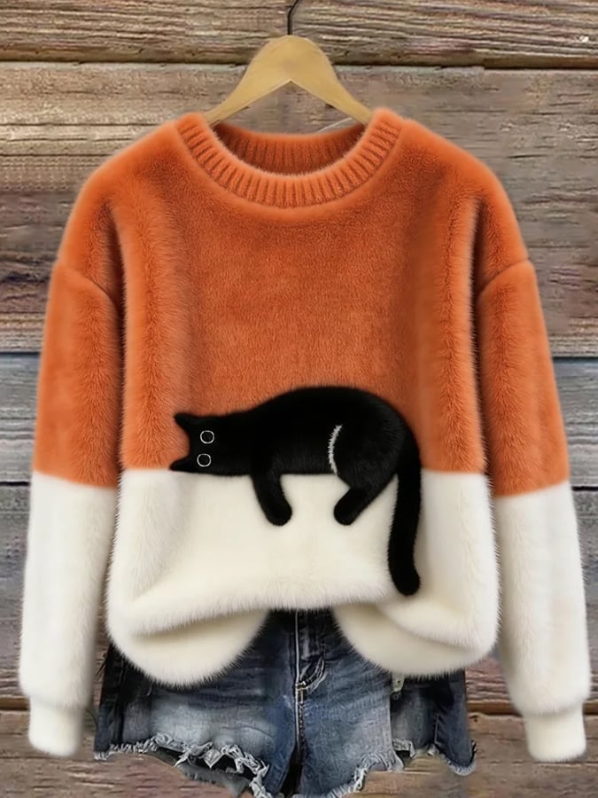 Luna™ | Suéter de punto suave con gato dormido